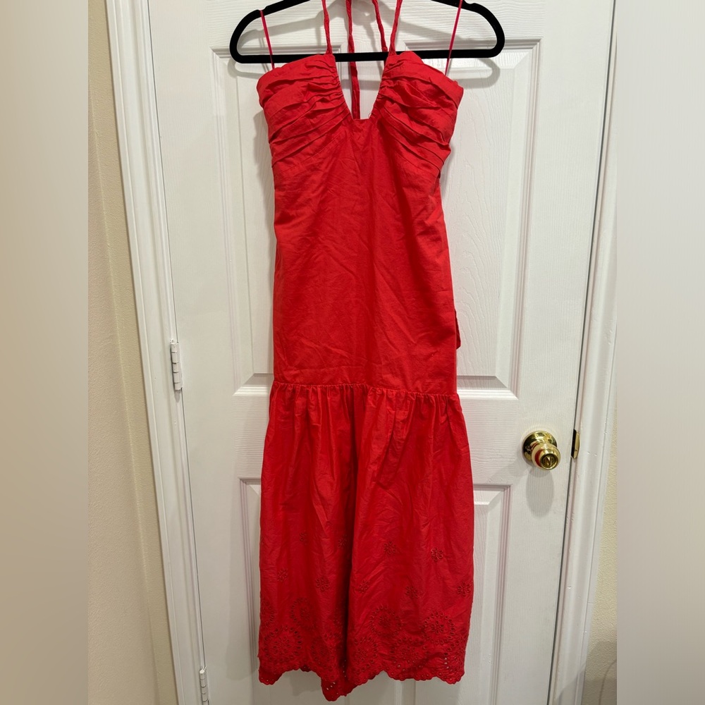 Jason Wu Halterneck Eyelet Cotton Maxi Dress Red Size M